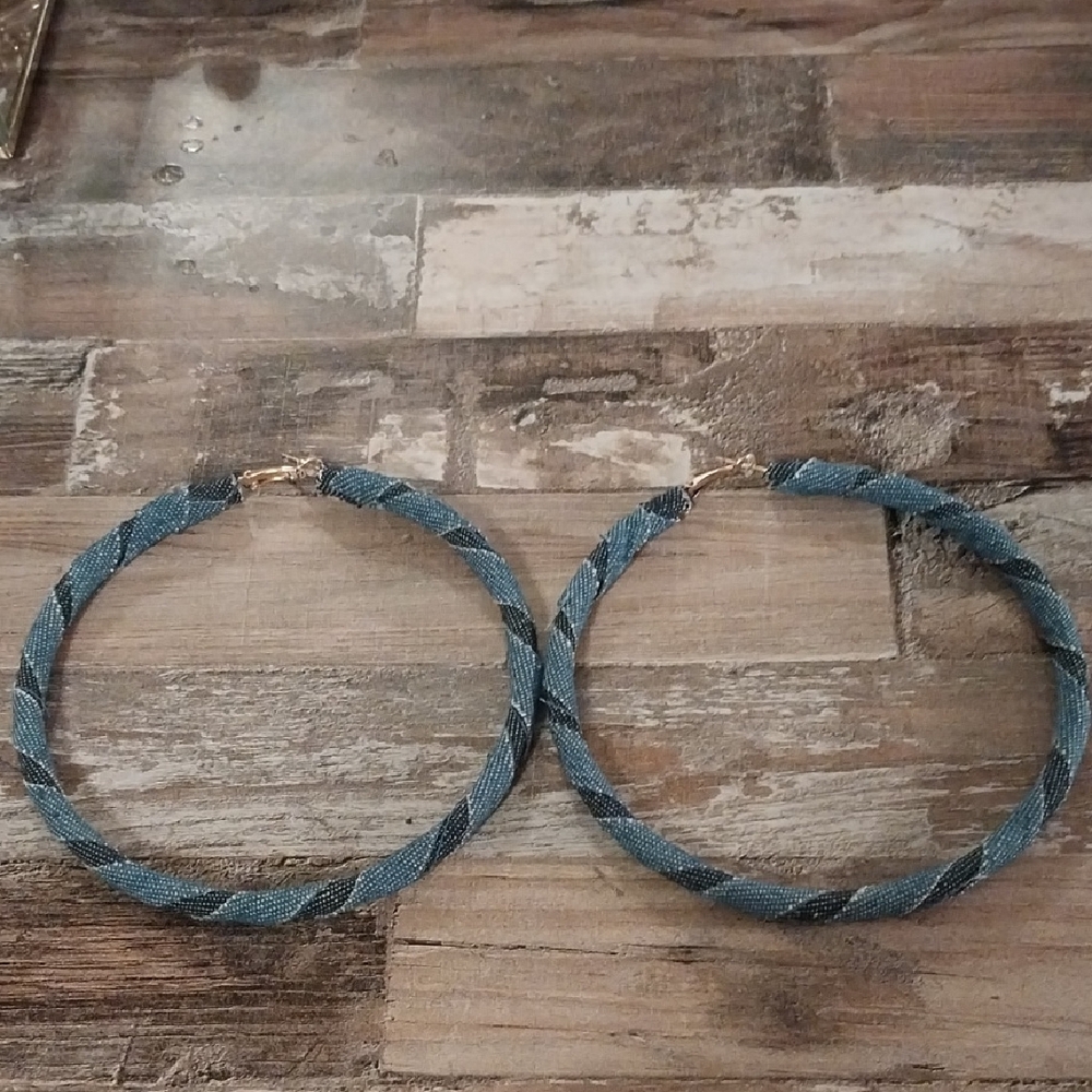 Blue Denim Hoop Earrings